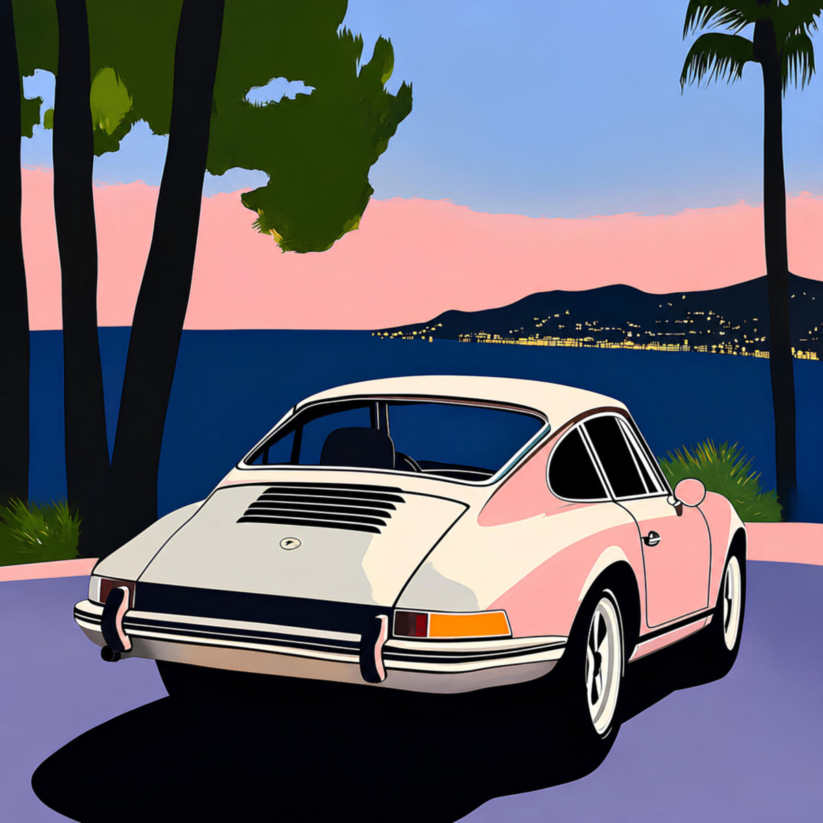 Pink Classic Car Sunset - Posterbox