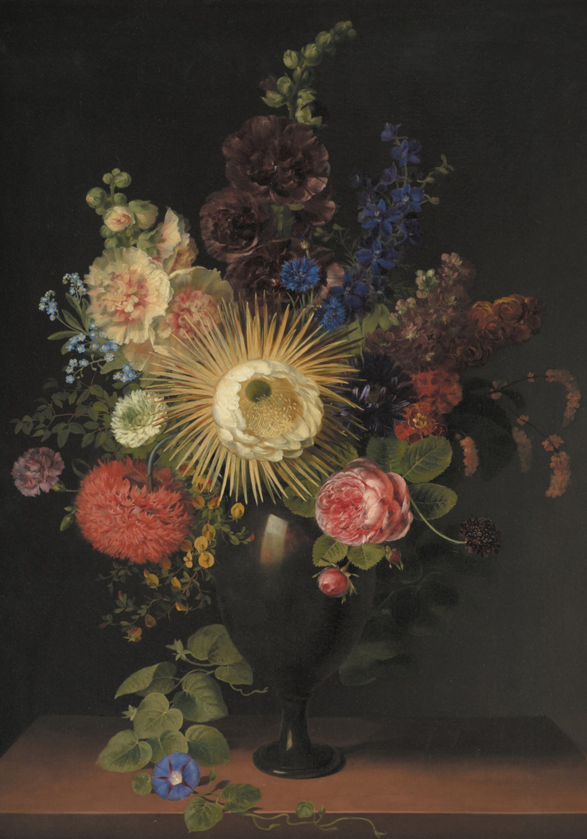 Porfyrová váza s kaktusem grandiflora a dalšími květinami od C. D. Fritzsche