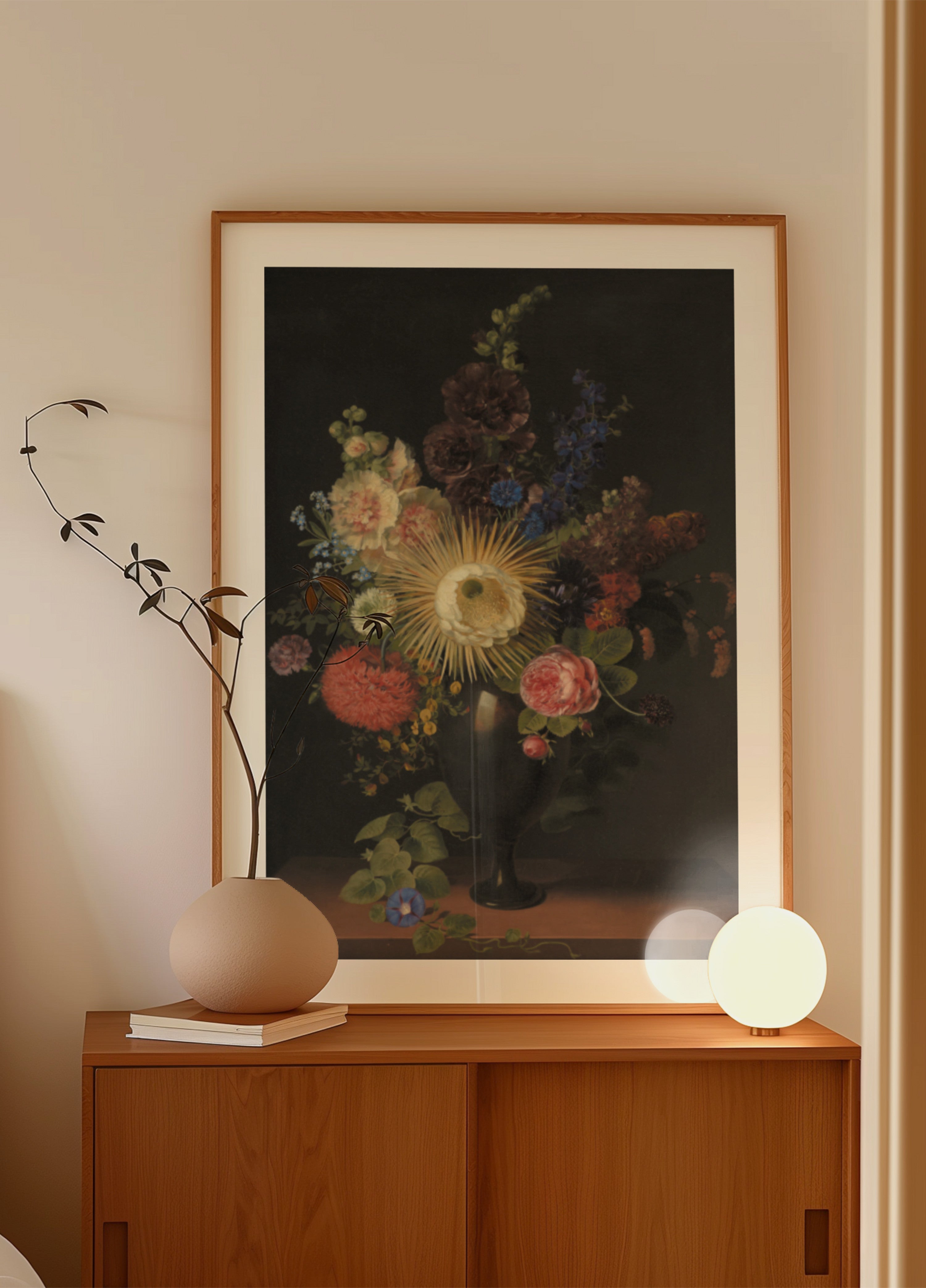 Porfyrová váza s kaktusem grandiflora a dalšími květinami od C. D. Fritzsche