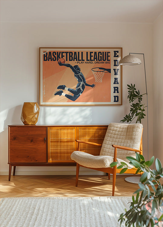 Vintage basketbalový zápas plakát
