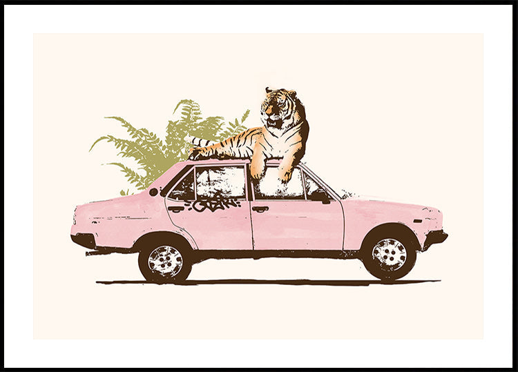 Tiger On Car - Posterbox