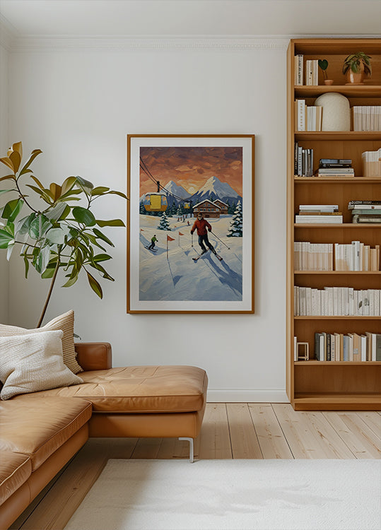 Skiing at sunset Plakat - Posterbox