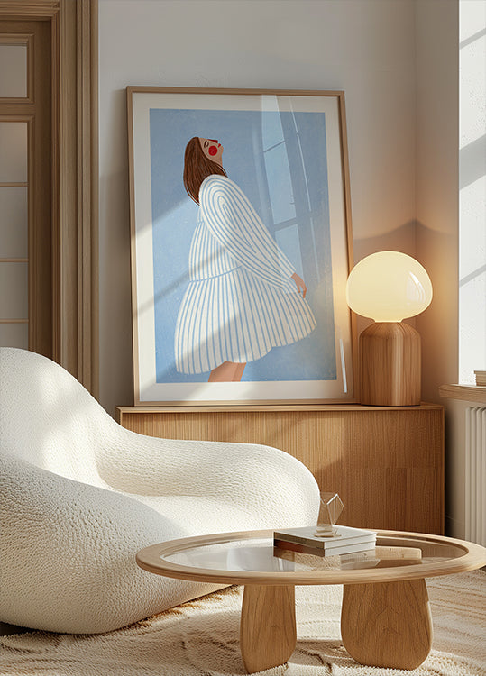 Žena s modrými pruhy plakát