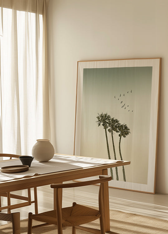 Vintage minimalistické palmy a západ slunce plakát