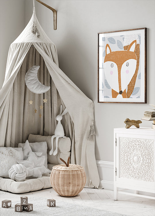 Roztomilá červená liška se vzorem šedého listu od umělkyně Carla Daly Poster