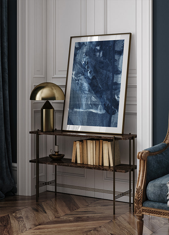 Modrá textura tekoucí vertikální čáry plakát