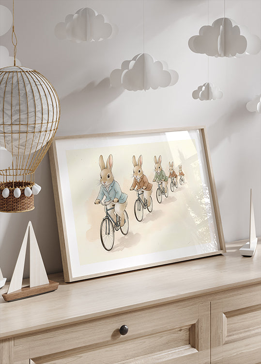 Plakát Bunny Friends on Bicycles