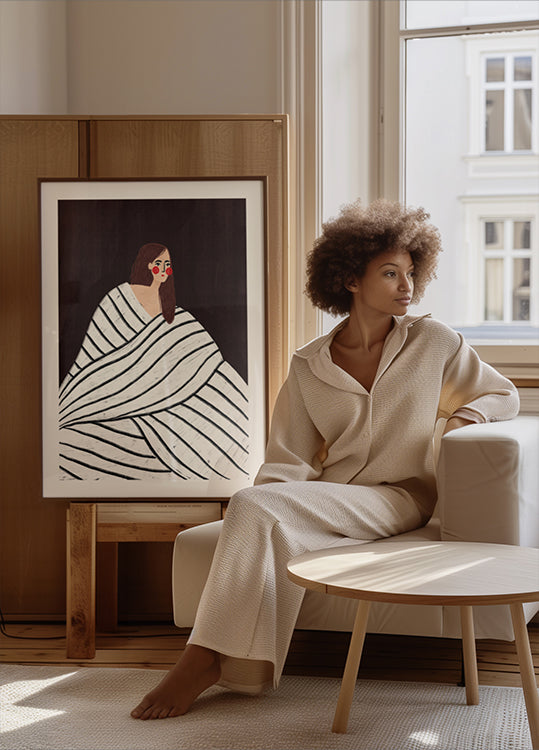 Žena s černými a bílými pruhy plakát