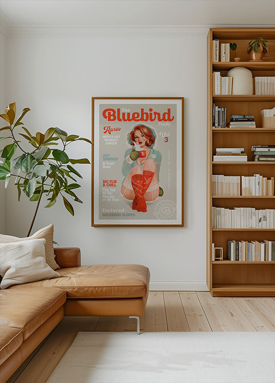 Bluebird Daily Vintage Pin Up Ski Art Plakát