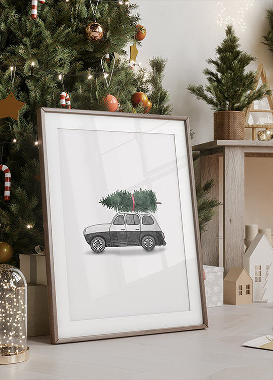 Poster 60x90 Juniqe  0002 Weihnachtsauto Schwarz Plakat