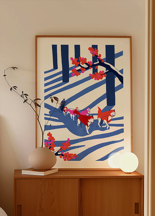 Psí spřežení ve sněhu plakát