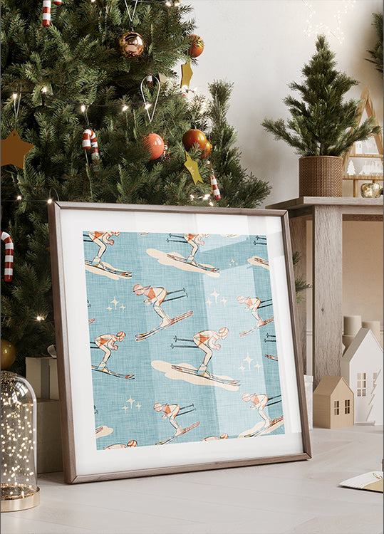 Zimní Sporty Retro Vintage Ski Blue.png Plakát