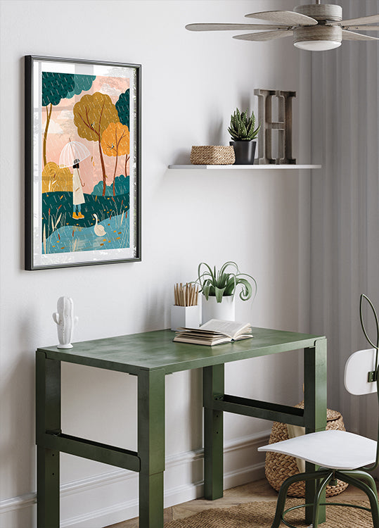 Plakát procházky deštivého dne