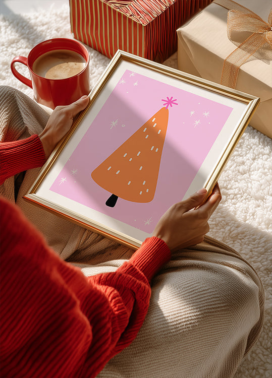 Plakát Orange Tree s růžovou a hvězdami