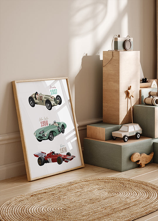 Vintage závodní auta plakát