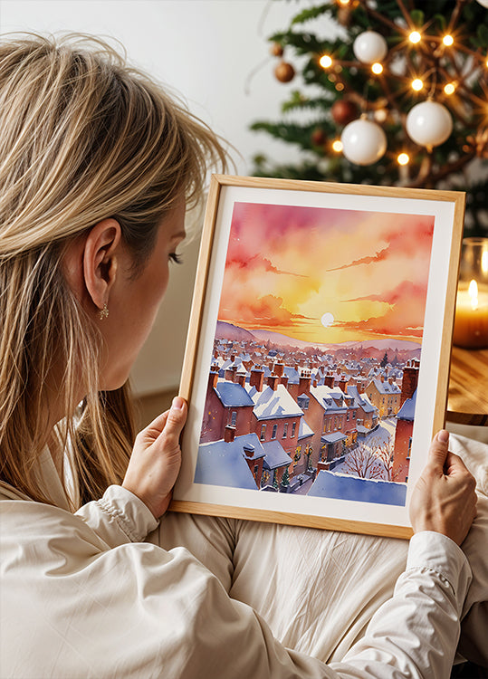 Zasněžené vánoční ráno svítání plakát