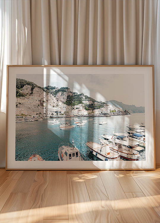 Plakát pobřeží Amalfi s loděmi #2