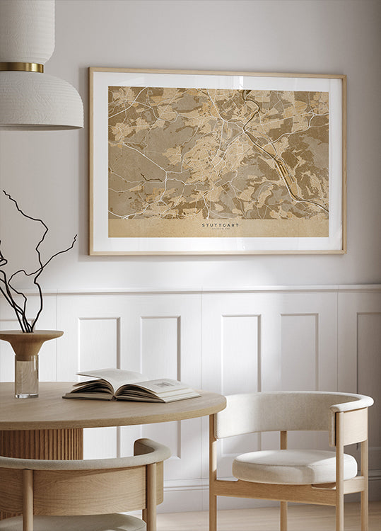 Sepia vintage mapa centra Stuttgartu v Německu (NOVINKA)