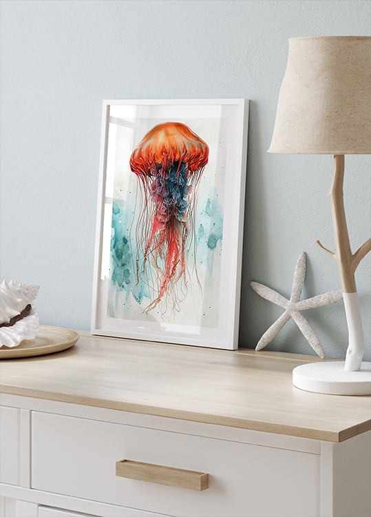 Zvířecí akvarel umění Medusa Sea Life Plakát