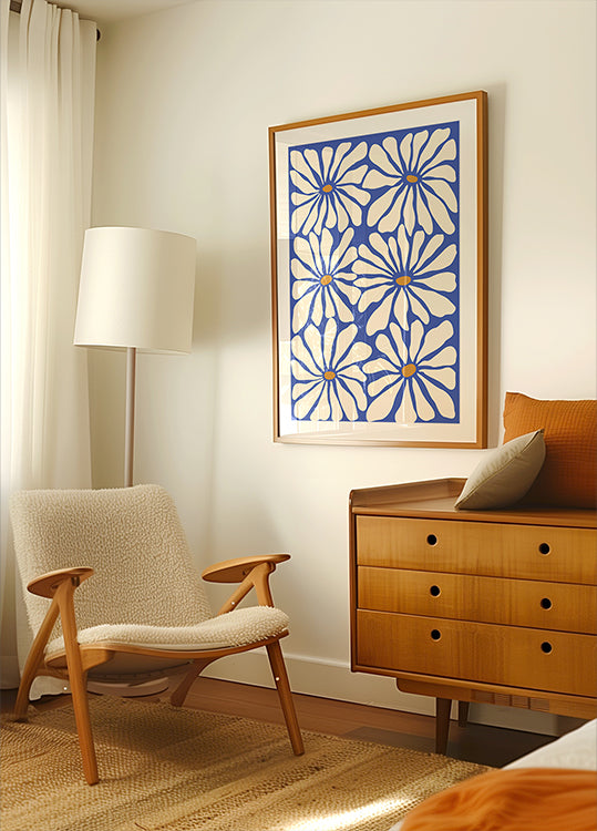 Sunny květinový modrý plakát