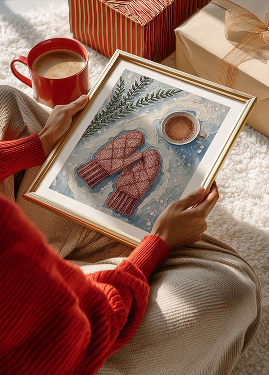 Plakát Handschuhe im Schnee mit Kakao