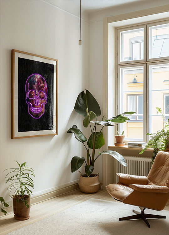 Neonový halloweenský plakát lebky