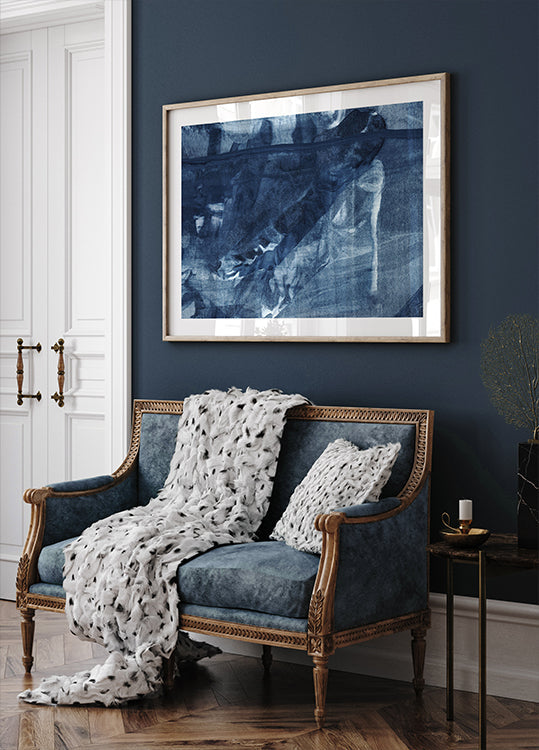 Modrá textura tekoucí vertikální čáry plakát