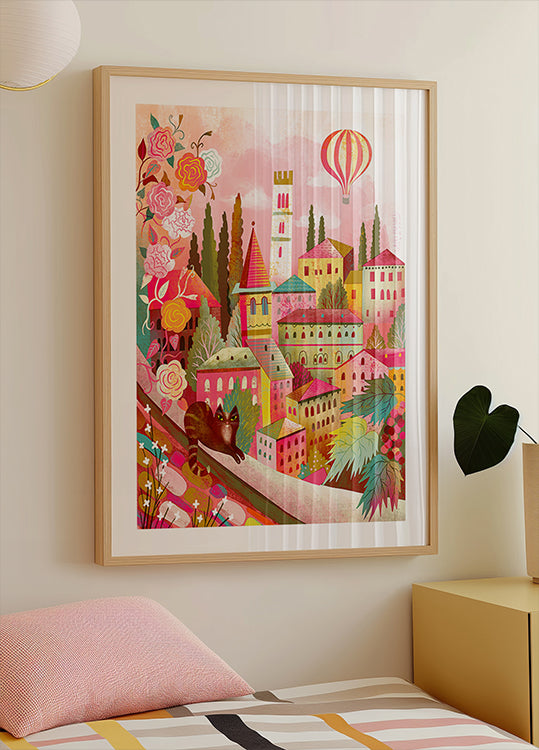 Italská Vesnice S Kočkou Na Nástěnném Plakátu