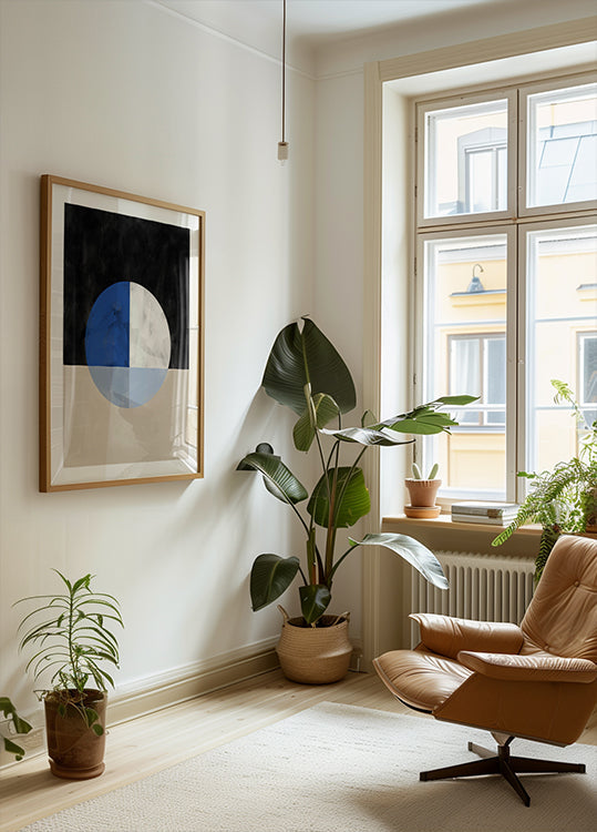 Vykrojený kruh s modrým a bílým kvadrantem plakát