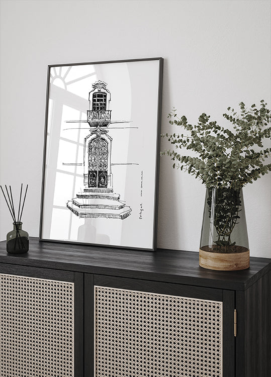 Portugalsko Portály Město Kreslení Plakát