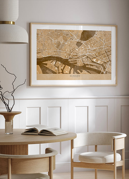 Sépie vintage mapa Hamburku v centru Německa plakát