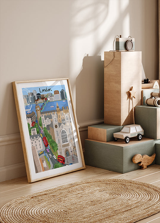 Plakát London City s výhledem na řeku Temži a Big Ben od umělkyně Carly Daly