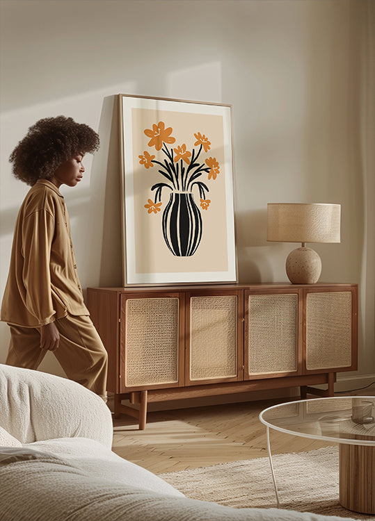 Oranžová váza květiny plakát