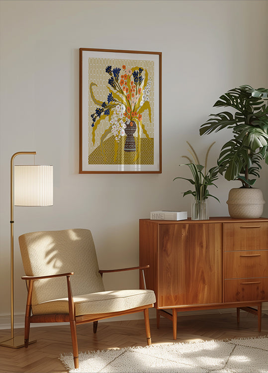 Květinové současné zátiší hořčičně žlutý plakát