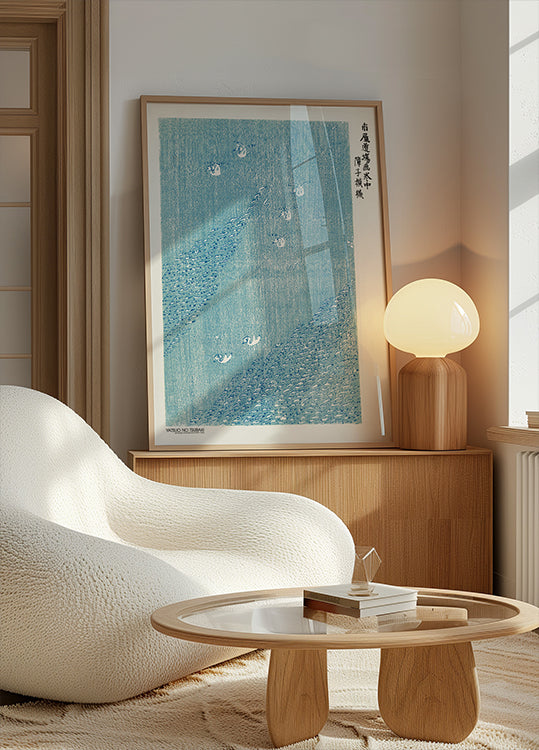 Woodblock tisk modrý plakát