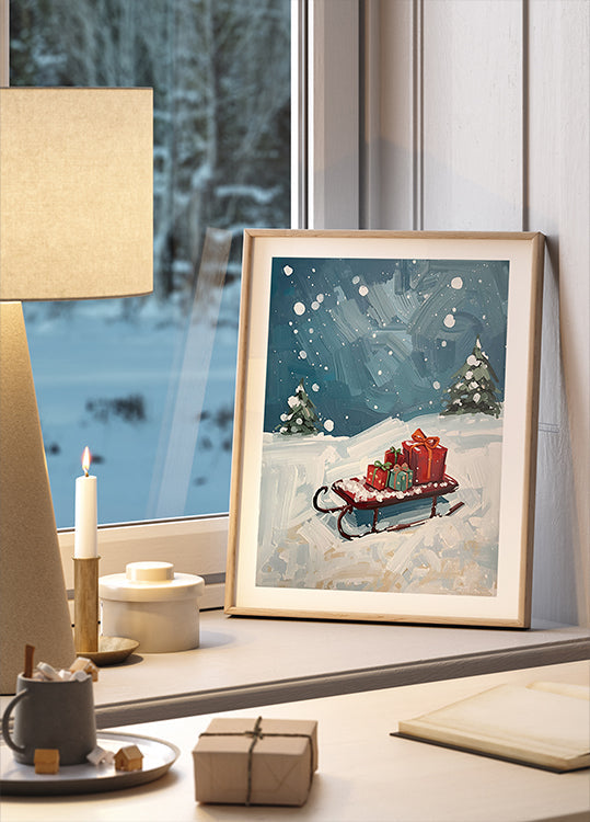 Plakát Schlitten mit Geschenken