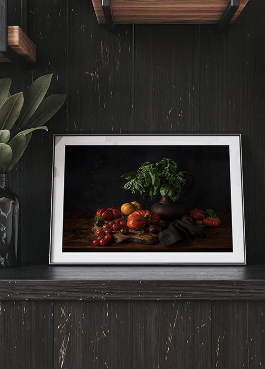 Plakát Zátiší s rajčaty a bazalkou