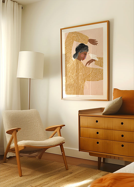 Žena s ptákem plakát