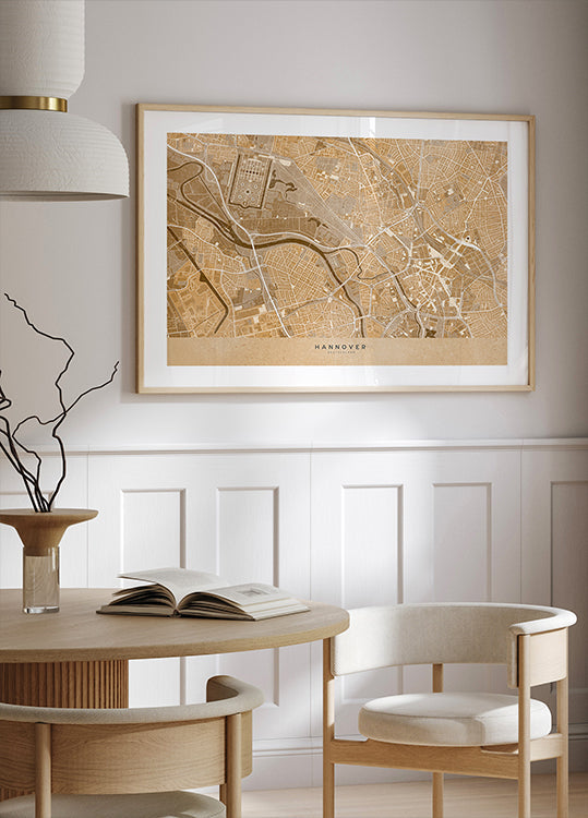 Sépie vintage mapa Hannoveru v centru Německa plakát