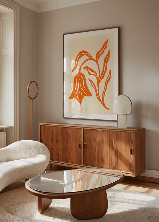 Stylizovaný Oranžový Tulipán A Listy Plakát