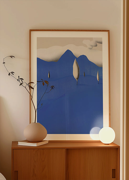 Surreal Landscapes With Blue Mountains Plakat