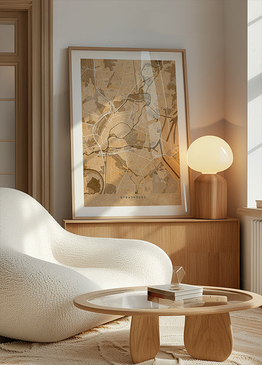Sépie vintage mapa Strasbourg France Plakát