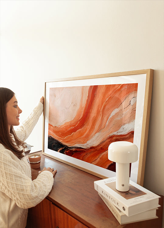 Oranžové A Béžové Mramorovaný Efekt Plakát