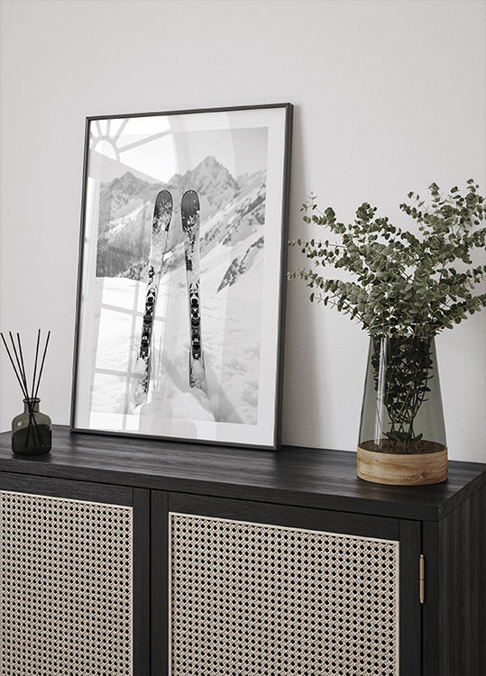 Ski Snow Alps Black and White Plakat - Posterbox