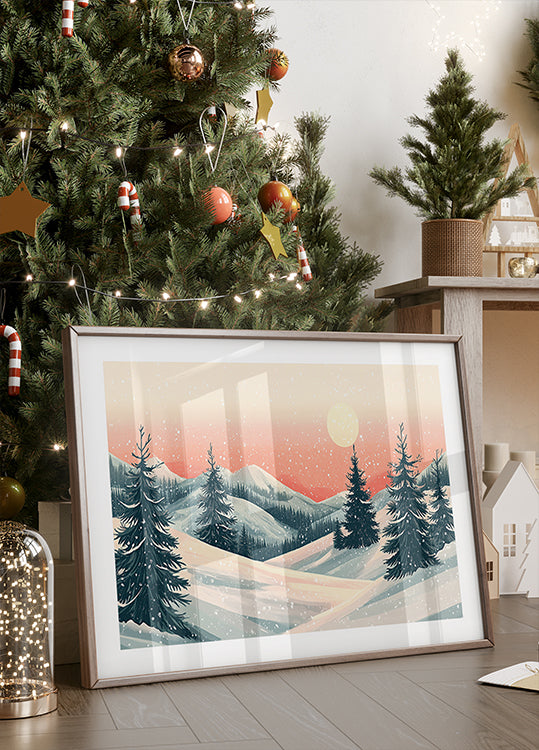 Snowy Winter Christmas Landscape Plakat - Posterbox