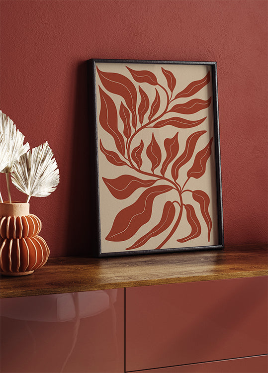 Abstract Red Leaf Plakat - Posterbox.dk