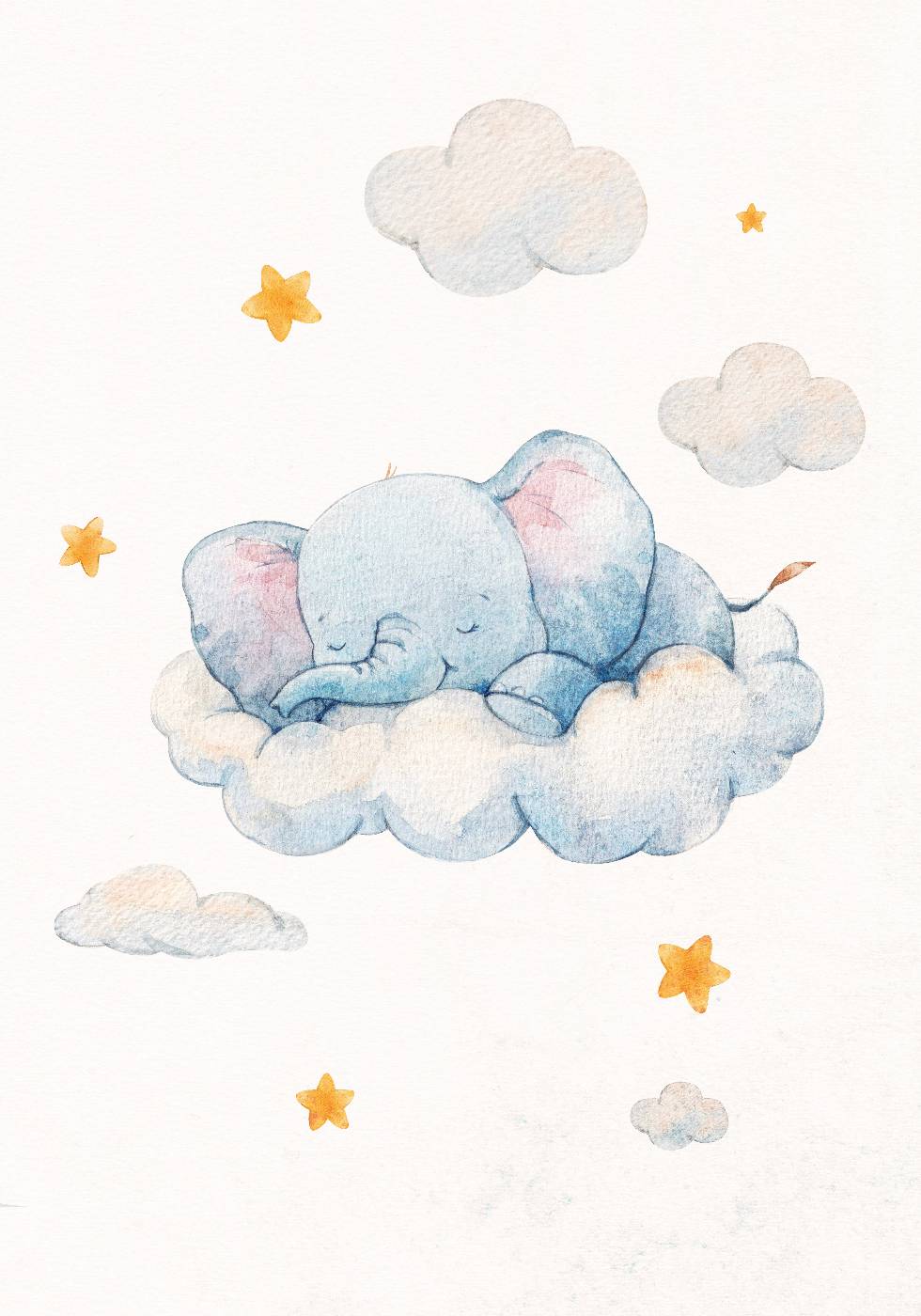 Baby Elephant Dreaming on Clouds Plakat - Posterbox.dk