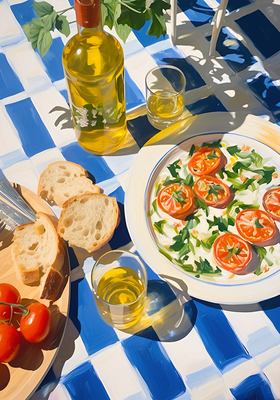 Caprese Lunch on Blue Tiles, Mediterranean food Plakat - Posterbox.dk