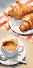Croissants and Espresso, Café Breakfast, French-italian Brunch Plakat - Posterbox.dk