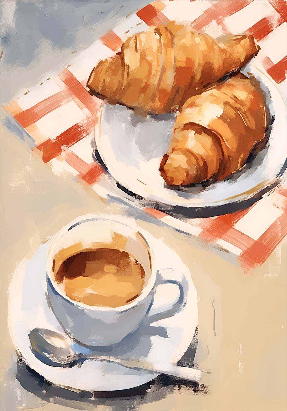 Croissants and Espresso, Café Breakfast, French-italian Brunch Plakat - Posterbox.dk